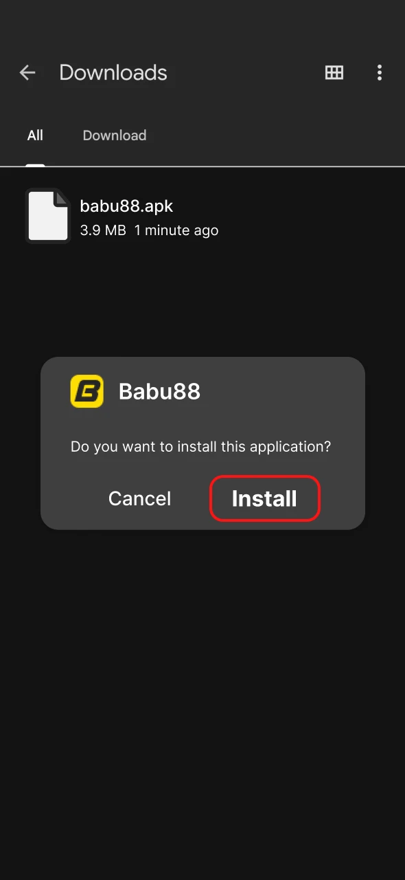 Begin the installation of Babu88 application.