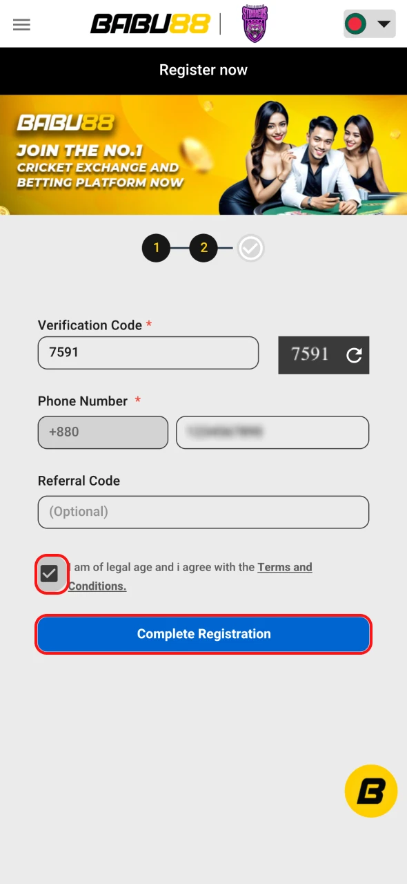 Fill out the registration form at Babu88 app.