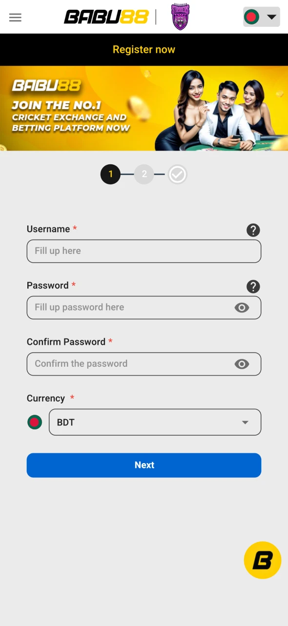 Fill the registration form in Babu88 official app.