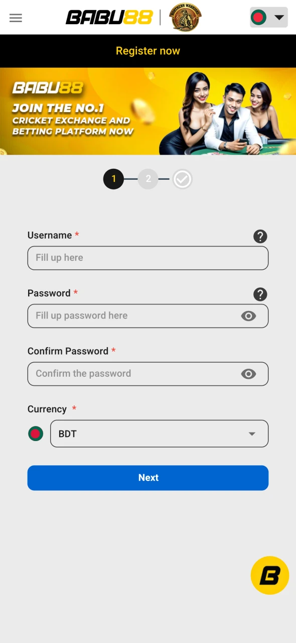 Complete the registration form at Babu88 website.