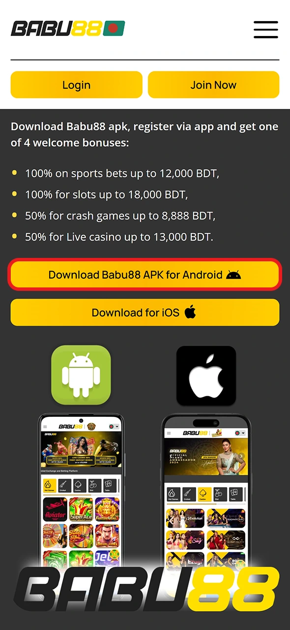 To install Babu88 app for Android, click on the button.