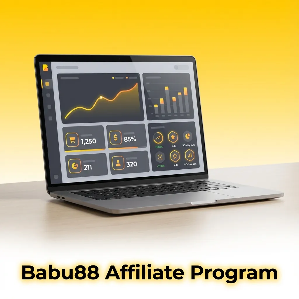 Illustration promoting the Babu88 affiliate program with icons for referrals, commissions, and marketing tools