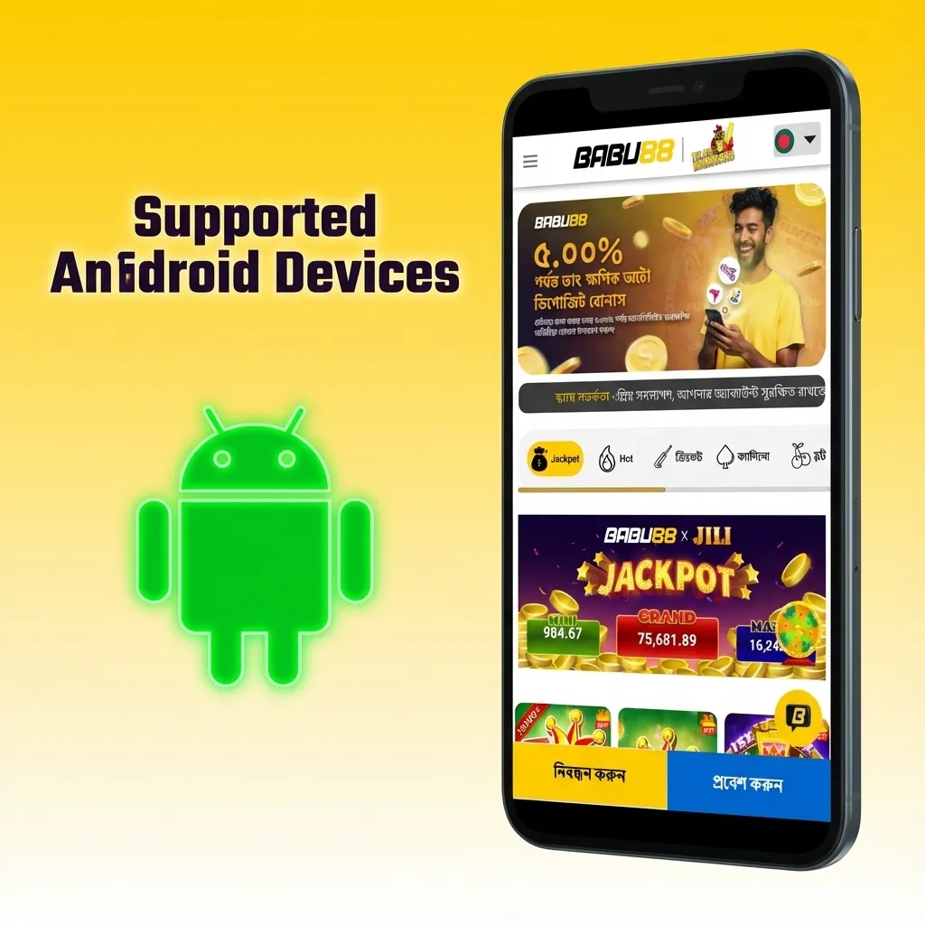 Graphic listing popular Android phones in Bangladesh that support smooth Babu88 mobile site and PWA usage