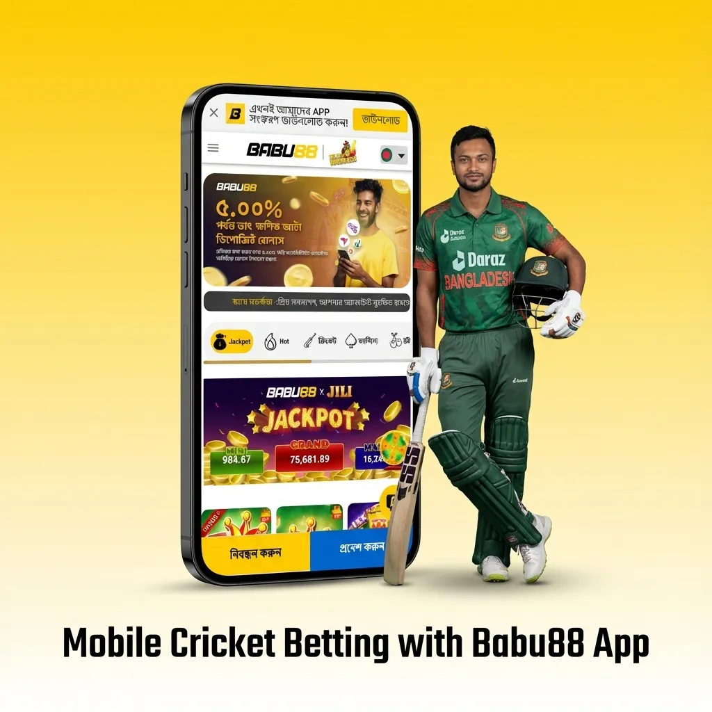 Person in Bangladesh using the Babu88 mobile app to browse and place live and pre match cricket bets on a smartphone